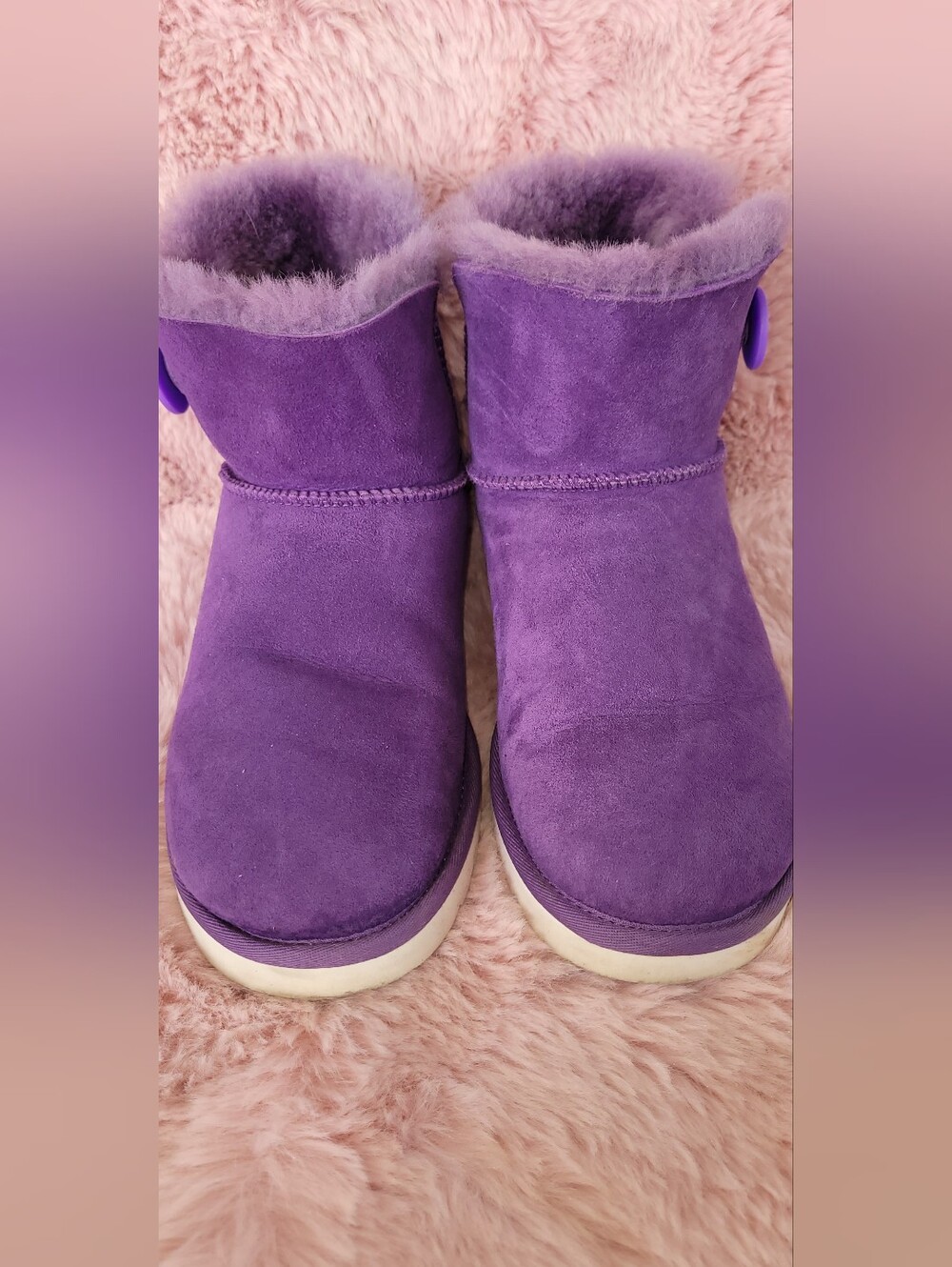 UGG Classic Mini Bailey Button Boots Neon Violet Purple RARE White Sole!